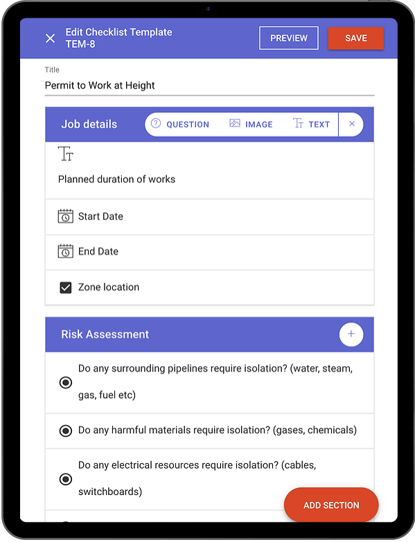 Screenshot of the Checklist builder in TeamAssurance